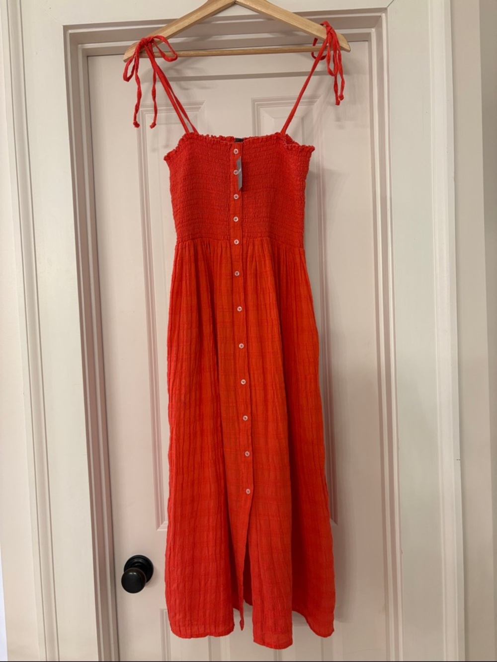 NWT Aerie Red Smocked Button-Front Sundress